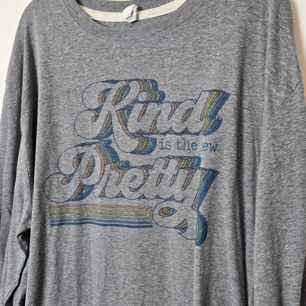 LAT‎ Apparel Kind Is The New Pretty Graphic Long Sleeve Tee Gray 3XL Womens